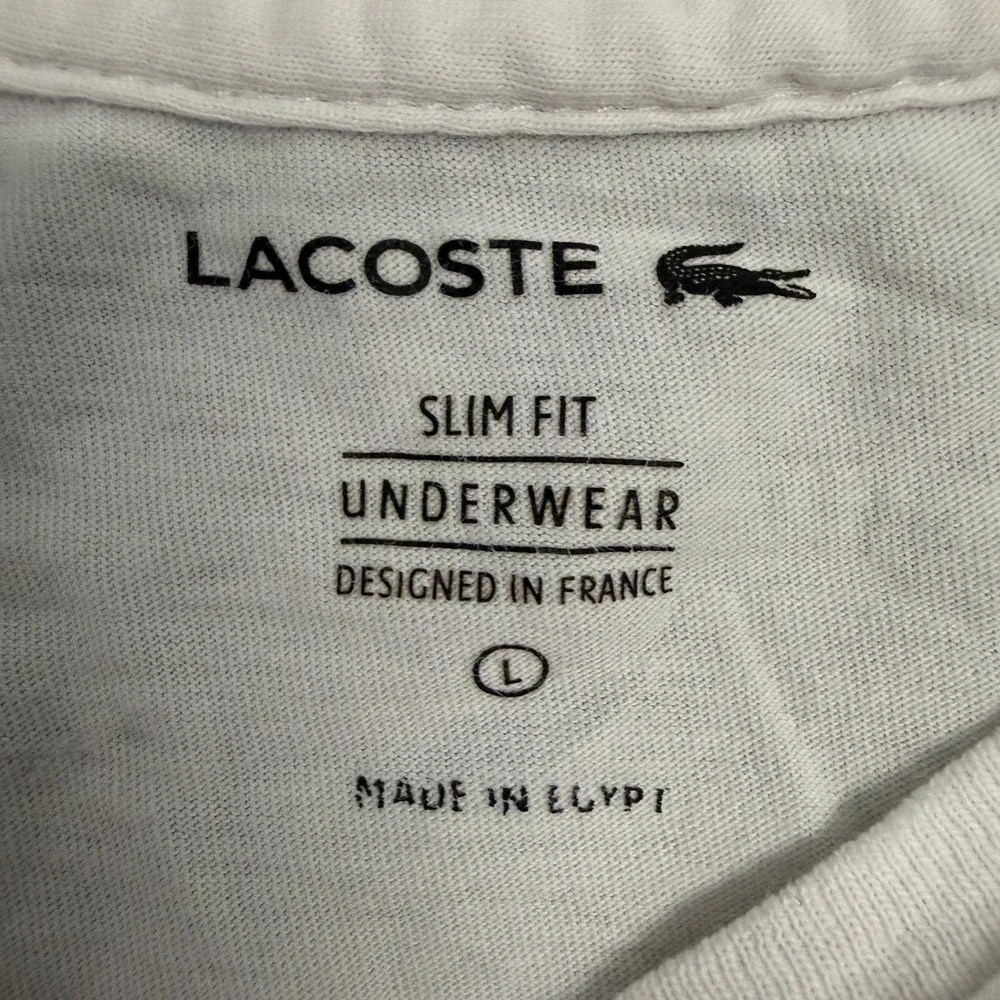 Lacoste Mens Slim Fit Underwear T-Shirt White Size L Short Sleeve Crocodile Logo